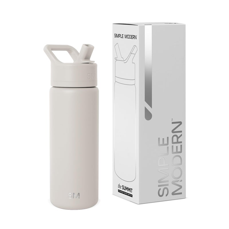 Simple Modern Kids Water Bottle with Straw Lid Vacuum Insulated Stainless Steel Metal Thermos Bottles  Reusable Leak Proof BPAFree Flask for School  Summit Collection  18oz Almond Birch