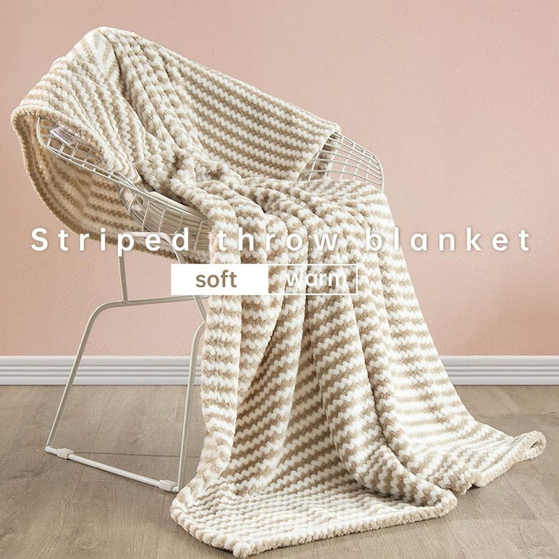 Simple&Opulence Dot Velvet Microfiber Throw Blanket, Lightweight Striped Decorative Blanket for Sofa/Bed/Couch, Ultra Soft, Plush, Cozy and Warm, Tan and White, 50''x60'' - Image 2