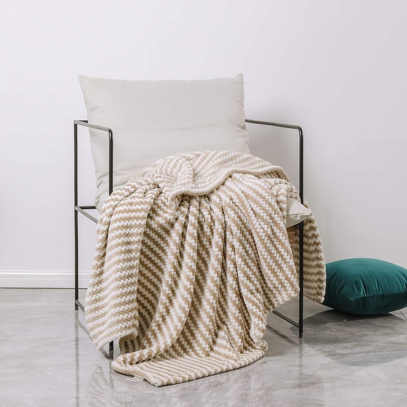 Simple&Opulence Dot Velvet Microfiber Throw Blanket, Lightweight Striped Decorative Blanket for Sofa/Bed/Couch, Ultra Soft, Plush, Cozy and Warm, Tan and White, 50''x60'' - Image 1