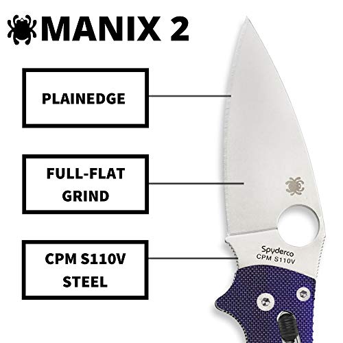 Spyderco Manix 2 Signature Knife with 3.37" CPM S110V Steel Blade and Durable Dark Blue G-10 Handle - PlainEdge - C101GPDBL2 - Image 3