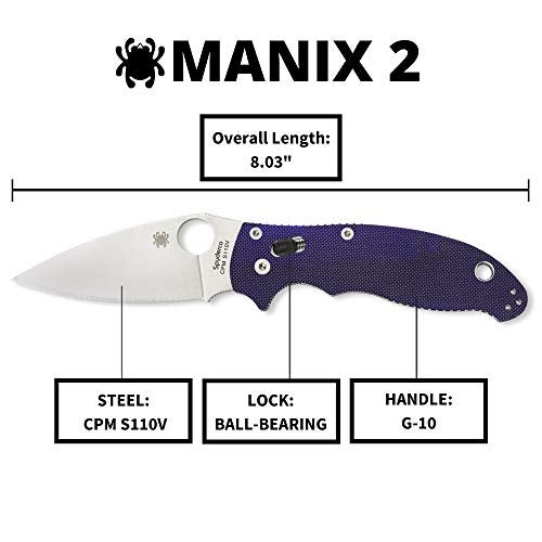 Spyderco Manix 2 Signature Knife with 3.37" CPM S110V Steel Blade and Durable Dark Blue G-10 Handle - PlainEdge - C101GPDBL2 - Image 5