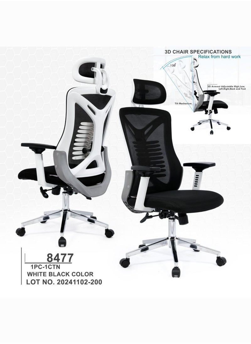 KARNAK - Karnak Ergonomic Mesh Office Desk Chair with Headrest and Lumbar Support Comfortable High White & Back - Image 1