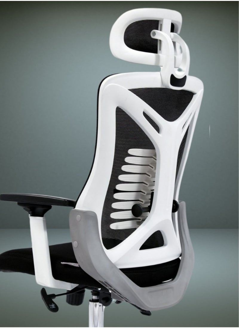 KARNAK - Karnak Ergonomic Mesh Office Desk Chair with Headrest and Lumbar Support Comfortable High White & Back - Image 1
