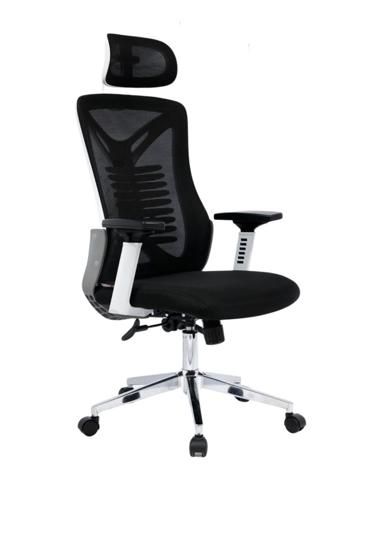 KARNAK - Karnak Ergonomic Mesh Office Desk Chair with Headrest and Lumbar Support Comfortable High White & Back - Image 1