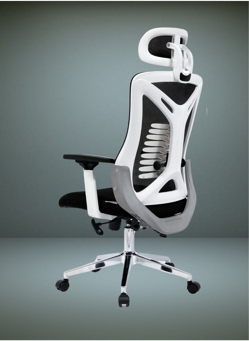 KARNAK - Karnak Ergonomic Mesh Office Desk Chair with Headrest and Lumbar Support Comfortable High White & Back - Image 1