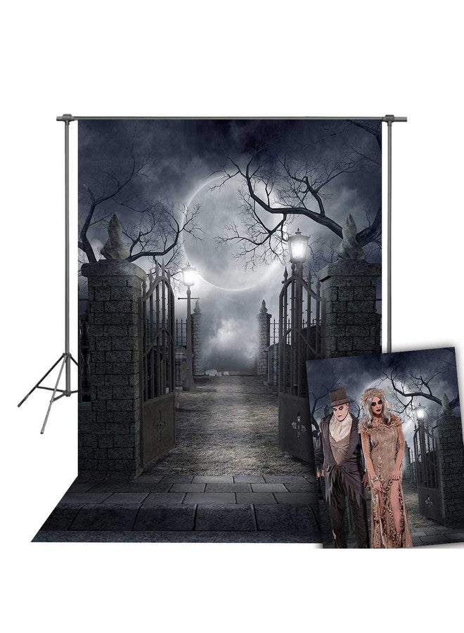 INRUI Ruini Halloween Theme Backdrop Halloween Full Moon Haunted House Backdrop Photo Props (5X7Ft) - Image 1