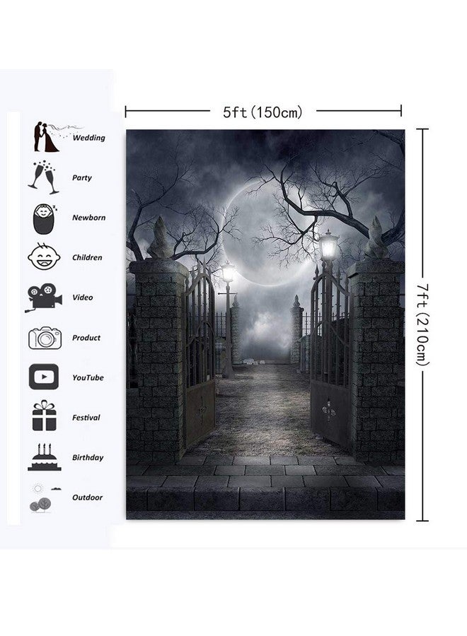 INRUI Ruini Halloween Theme Backdrop Halloween Full Moon Haunted House Backdrop Photo Props (5X7Ft) - Image 3