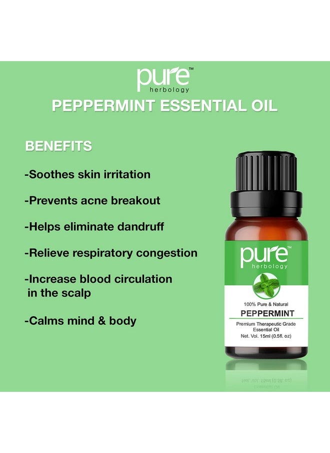 Pure Herbology - Peppermint Essential Oil Pure, Natural & Undiluted Therapeutic Grade For Hair, Body And Skin, 15Ml - Image 1