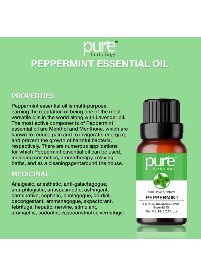 Pure Herbology - Peppermint Essential Oil Pure, Natural & Undiluted Therapeutic Grade For Hair, Body And Skin, 15Ml - Image 1