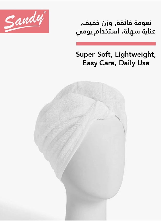 Sandy High Quality Hair100% Cotton Towel Wrap/Turban With Button  Made In Egypt, Soft Quick Drying And Highly Absorbent (2 Pack) 24.5X67 Cm White  - Image 2