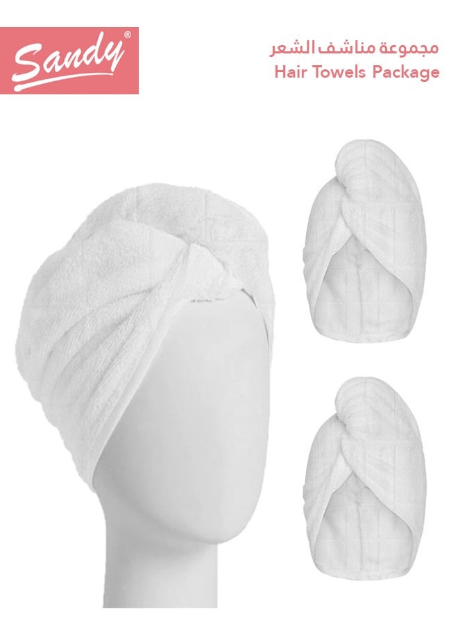 Sandy High Quality Hair100% Cotton Towel Wrap/Turban With Button  Made In Egypt, Soft Quick Drying And Highly Absorbent (2 Pack) 24.5X67 Cm White  - Image 1