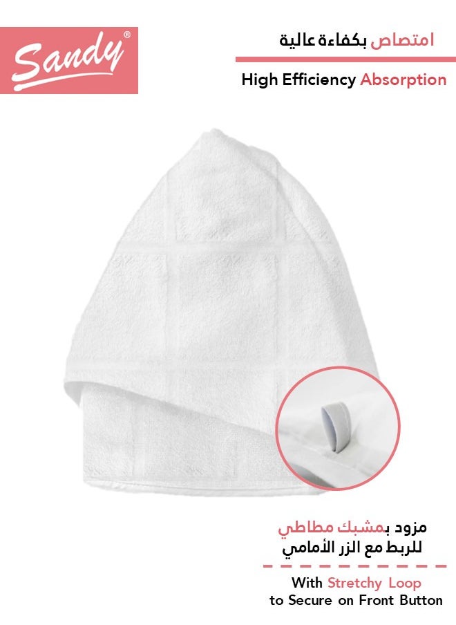 Sandy High Quality Hair100% Cotton Towel Wrap/Turban With Button  Made In Egypt, Soft Quick Drying And Highly Absorbent (2 Pack) 24.5X67 Cm White  - Image 4