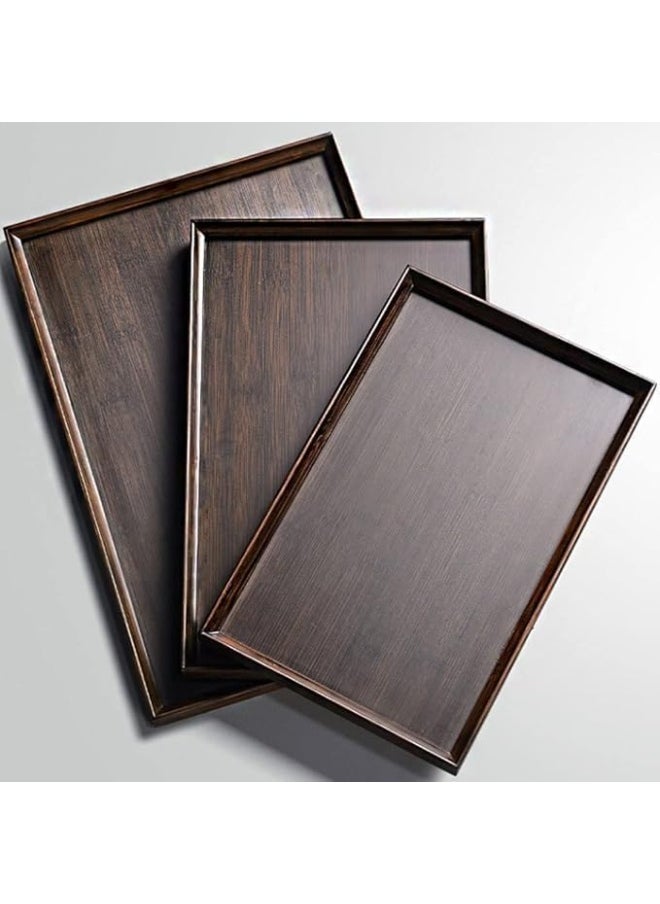 ماركة غير محددة طقم صواني خشب MDF مستورد 3 قطع، صينية مستطيلة بأحجام كبيرة وصغيرة ومتوسطة لتقديم الفطار والطعام للمطبخ والمطاعم والأماكن الخارجية SA  - Image 1