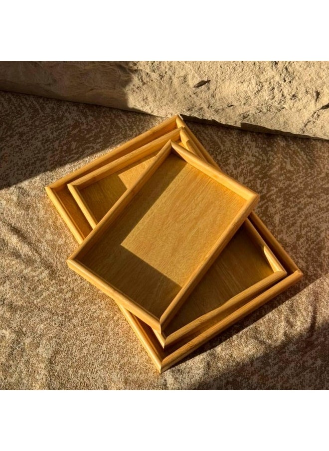 ماركة غير محددة طقم صواني خشب MDF مستورد 3 قطع، صينية مستطيلة بأحجام كبيرة وصغيرة ومتوسطة لتقديم الفطار والطعام للمطبخ والمطاعم والأماكن الخارجية SA  - Image 3