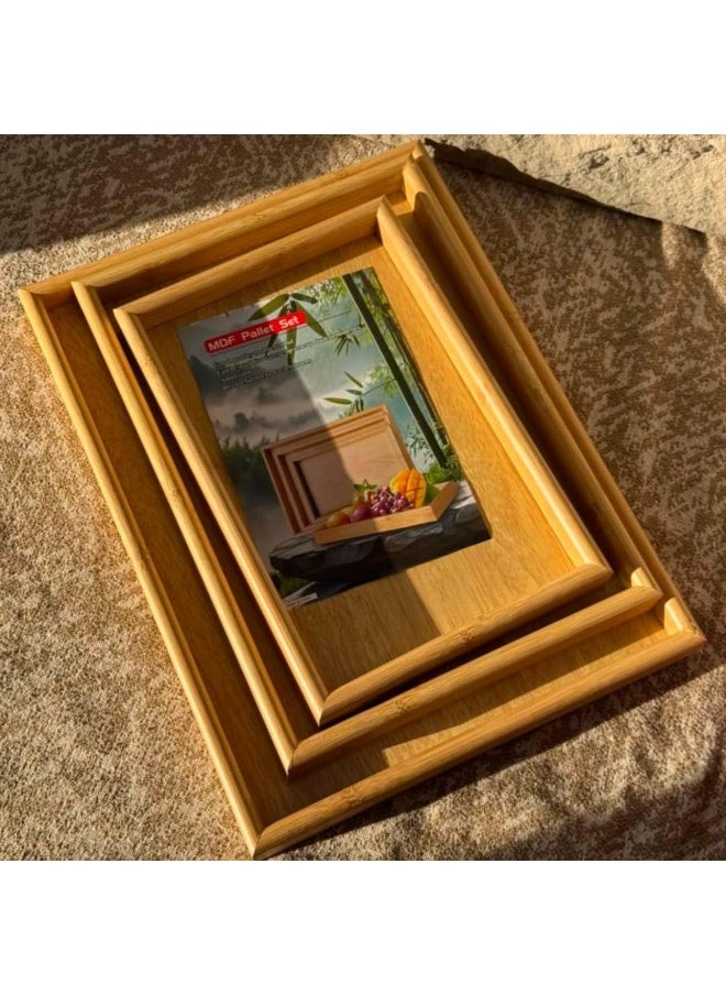 ماركة غير محددة طقم صواني خشب MDF مستورد 3 قطع، صينية مستطيلة بأحجام كبيرة وصغيرة ومتوسطة لتقديم الفطار والطعام للمطبخ والمطاعم والأماكن الخارجية SA  - Image 4