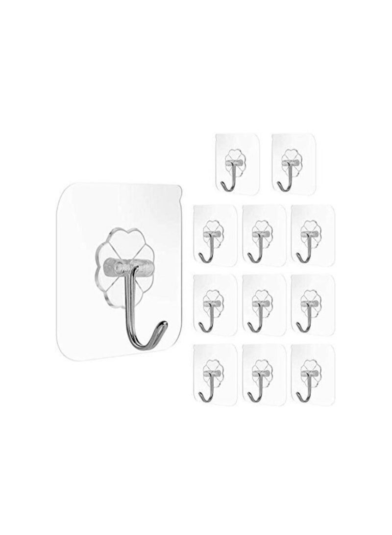 PROMASS Adhesive Hooks Heavy Duty 4lb(Max) Transparent Traceless Seamless Wall Hooks Waterproof for Kitchen Bathroom Office (12 Packs)  - Image 1