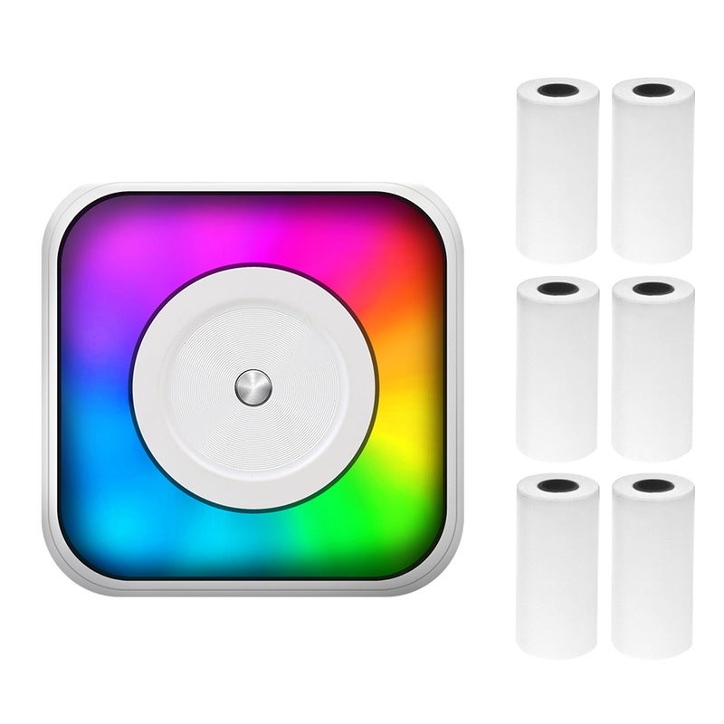 Mini Thermal Printer Multifunction Portable Sticker Maker with RGB Light Instant Photo Inkless Printing Support BT Connection for Smartphone with 6 Paper Roll 57mm Compatible with iOS Android System - Image 1