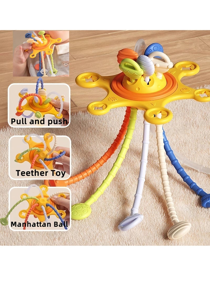 لعبة تسنين آمنة حسية 3 في 1 للأطفال من مونتيسوري، لعبة سحب ودفع بالإصبع للأطفال، لعبة سحب خيط من السيليكون للأطفال، لعبة عضاضة للأنشطة التنموية، لعبة للتنمية المبكرة، مصنوعة من بلاستيك ABS عالي الجودة وسيليكون صالح للطعام. - Image 4