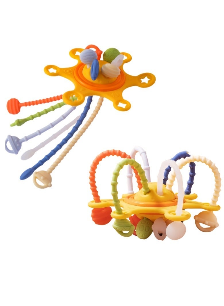 لعبة تسنين آمنة حسية 3 في 1 للأطفال من مونتيسوري، لعبة سحب ودفع بالإصبع للأطفال، لعبة سحب خيط من السيليكون للأطفال، لعبة عضاضة للأنشطة التنموية، لعبة للتنمية المبكرة، مصنوعة من بلاستيك ABS عالي الجودة وسيليكون صالح للطعام. - Image 3