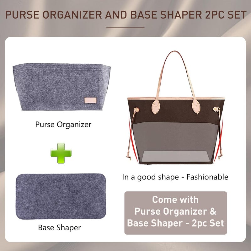 Doxo Purse Organizer Insert Handbag&Tote Felt with Bag Fits for Speedy and Neverfull & Base Shaper 2pc Set (Large- Gray-Combination) - Image 3