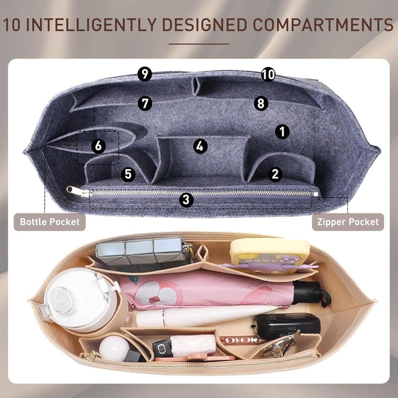Doxo Purse Organizer Insert Handbag&Tote Felt with Bag Fits for Speedy and Neverfull & Base Shaper 2pc Set (Large- Gray-Combination) - Image 4