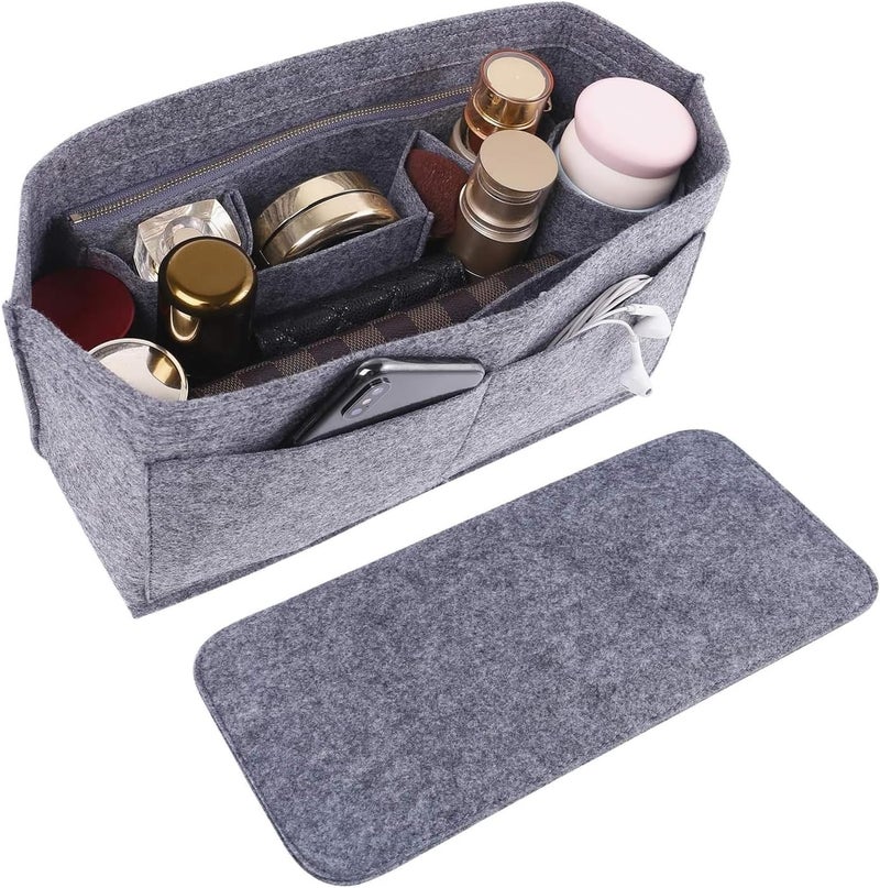 Doxo Purse Organizer Insert Handbag&Tote Felt with Bag Fits for Speedy and Neverfull & Base Shaper 2pc Set (Large- Gray-Combination) - Image 1