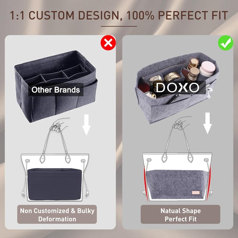 Doxo Purse Organizer Insert Handbag&Tote Felt with Bag Fits for Speedy and Neverfull & Base Shaper 2pc Set (Large- Gray-Combination) - Image 5