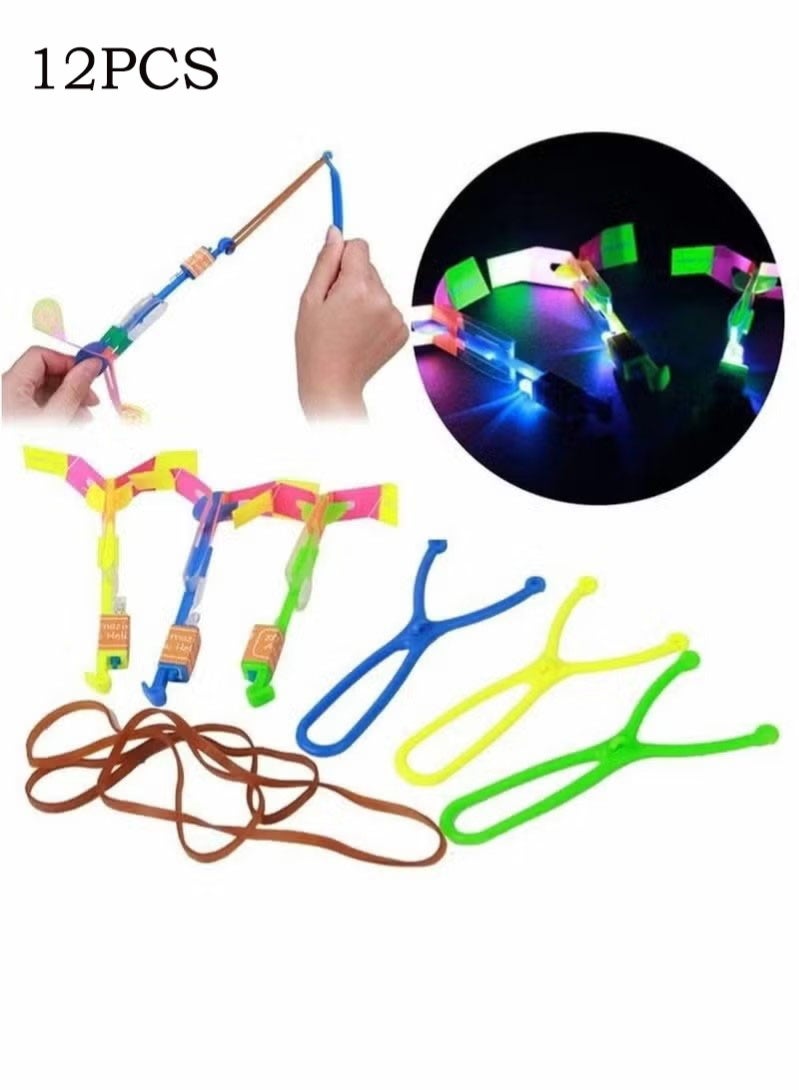 JIMATOR Helicopter Flying Toy, Rocket Slingshot Toy, with LED Lights Glow in The Dark, Fun Party Supplies for Birthday Gifts, Outdoor Game for Children Kids, Educational Toys for Children (12pcs) - Image 1