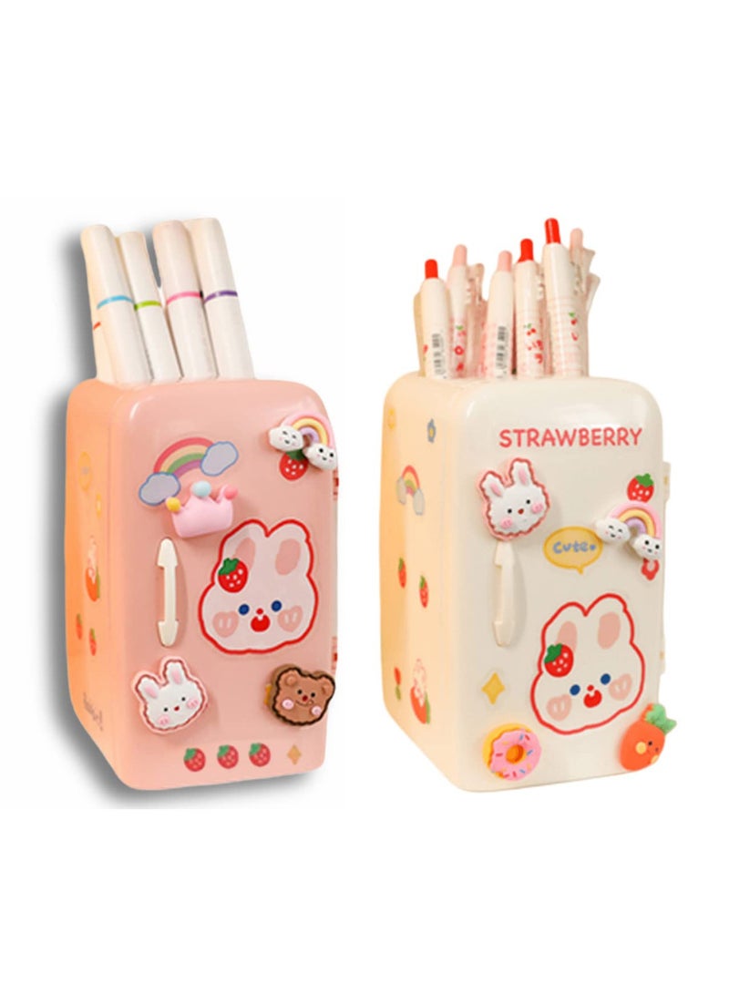 SYOSI مجموعة من 2 حامل أقلام جميل من SYOSI، منظم أقلام للثلاجة، حامل أقلام متعدد الوظائف بسعة كبيرة مع منظم أدراج لتخزين سطح المكتب والمنزل والمدرسة والمكتب، باللونين الوردي والأبيض - Image 1