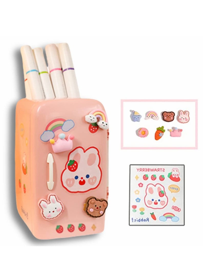 SYOSI مجموعة من 2 حامل أقلام جميل من SYOSI، منظم أقلام للثلاجة، حامل أقلام متعدد الوظائف بسعة كبيرة مع منظم أدراج لتخزين سطح المكتب والمنزل والمدرسة والمكتب، باللونين الوردي والأبيض - Image 2