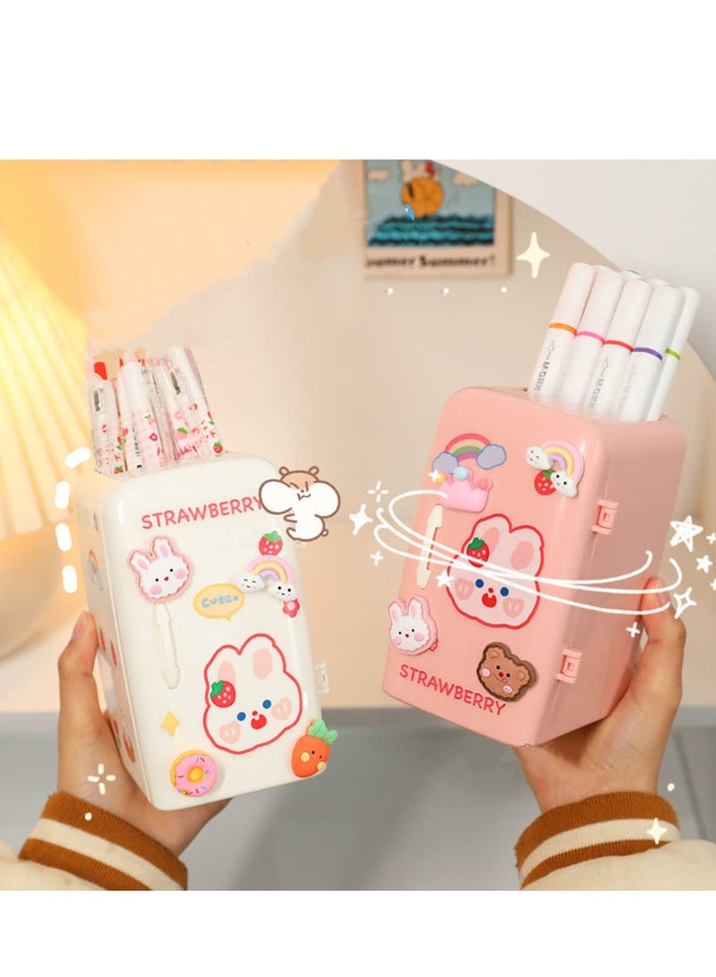 SYOSI مجموعة من 2 حامل أقلام جميل من SYOSI، منظم أقلام للثلاجة، حامل أقلام متعدد الوظائف بسعة كبيرة مع منظم أدراج لتخزين سطح المكتب والمنزل والمدرسة والمكتب، باللونين الوردي والأبيض - Image 4