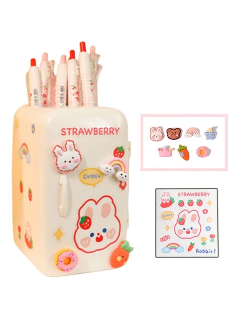 SYOSI مجموعة من 2 حامل أقلام جميل من SYOSI، منظم أقلام للثلاجة، حامل أقلام متعدد الوظائف بسعة كبيرة مع منظم أدراج لتخزين سطح المكتب والمنزل والمدرسة والمكتب، باللونين الوردي والأبيض - Image 3