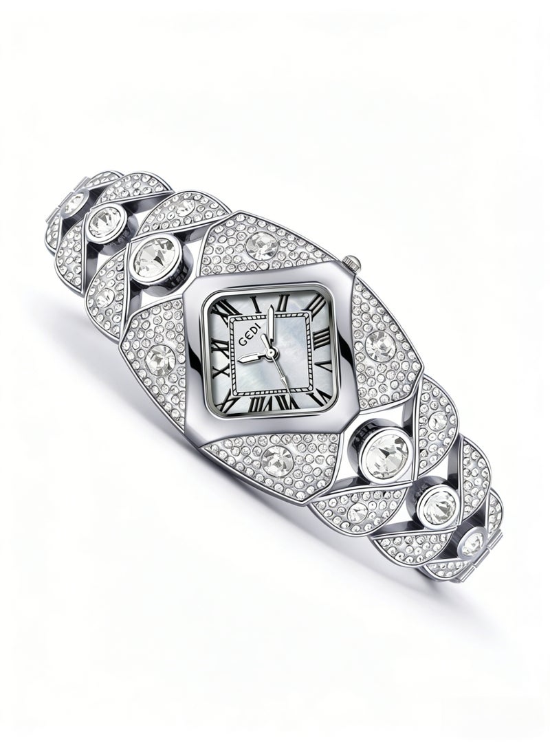 جدي GEDI Luxury Crystal Women Watch – Perfect Gift for Ladies, Silver Elegant Wristwatch for Birthday Anniversary & Special Occasions - Image 3