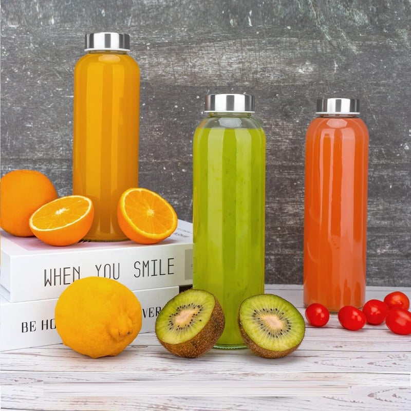 BrezzyCloud Glass Fridge Water Bottle with Steel Cap | Leak proof & detox water bottle glass | Wide mouth & Easy to Clean | Best Usage for Office/School/College | Set of 2, 800ml | Clear - Image 3