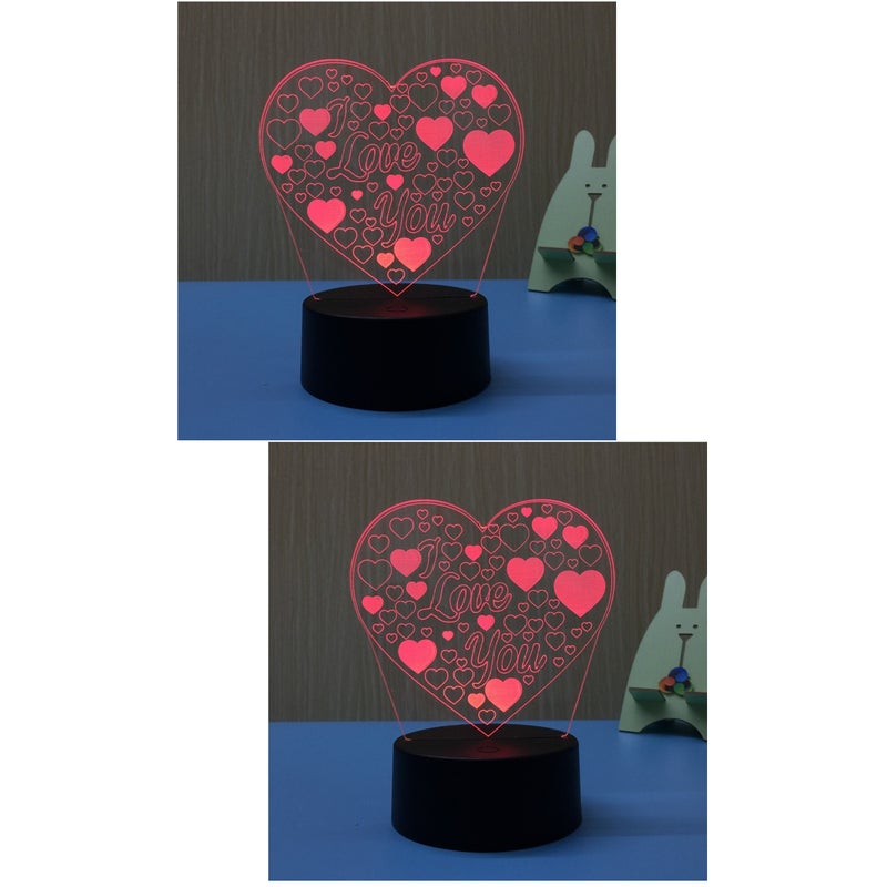 2pcs 3D Heart Shape Lamp Multicolor Lights USB Night Light Table Lamp for Couple Romantic Night Valentine's Day Mother's Day - Image 1