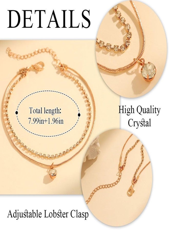 اوريو أساور خلخال مرصعة بالكريستال من Urieo للنساء، مزينة بقلادة من أحجار الراين، مطلية بالذهب، بتصميم أنيق متعدد الطبقات، مناسبة للحفلات الليلية، سلسلة قدم نسائية - Image 2