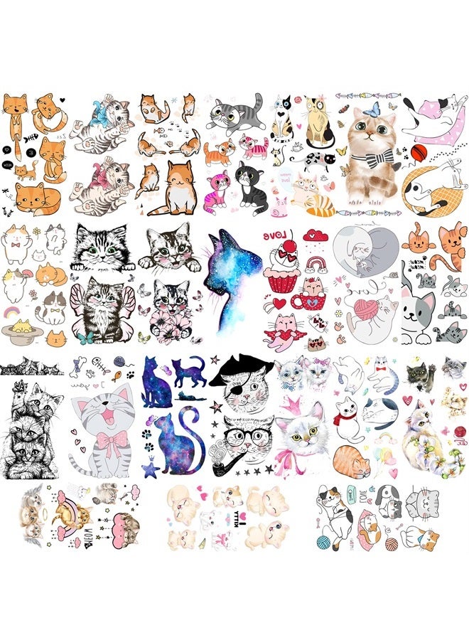 Konsait Cat Temporary Tattoos For Kids, Konsait Cute Cat Fake Tattoos Birthday Party Favors Waterproof Tattoos For Boys Girls Cat Party Favors Birthday Party Decoration Supplies Gift Bag Fillers, 24 Sheets - Image 1