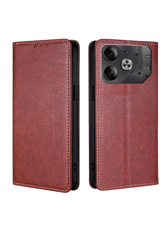 Green Tiger For Tecno Pova 6 5G Gloss Oil Solid Color Magnetic Leather Phone Case(Brown)