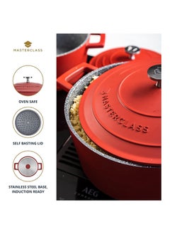 MASTERCLASS MasterClass Casserole Dish with Lid, Large 5L/28 cm, Lightweight Cast Aluminium, Induction Hob and Oven Safe, Red  - Image 5