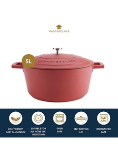 MASTERCLASS MasterClass Casserole Dish with Lid, Large 5L/28 cm, Lightweight Cast Aluminium, Induction Hob and Oven Safe, Red  - Image 2