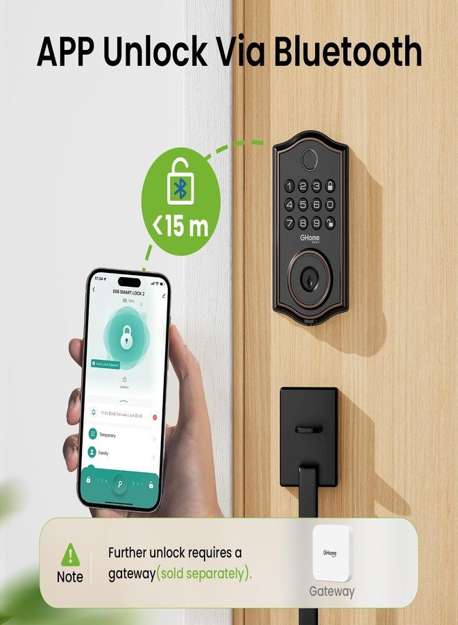Ghome Smart Deadbolt Lock for Front Door Keyless Entry Door Locks Black Deadbolt 4 in 1 Smart Door Lock - Image 5
