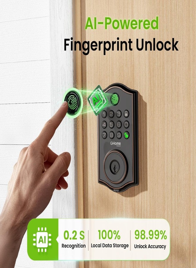 Ghome Smart Deadbolt Lock for Front Door Keyless Entry Door Locks Black Deadbolt 4 in 1 Smart Door Lock - Image 3