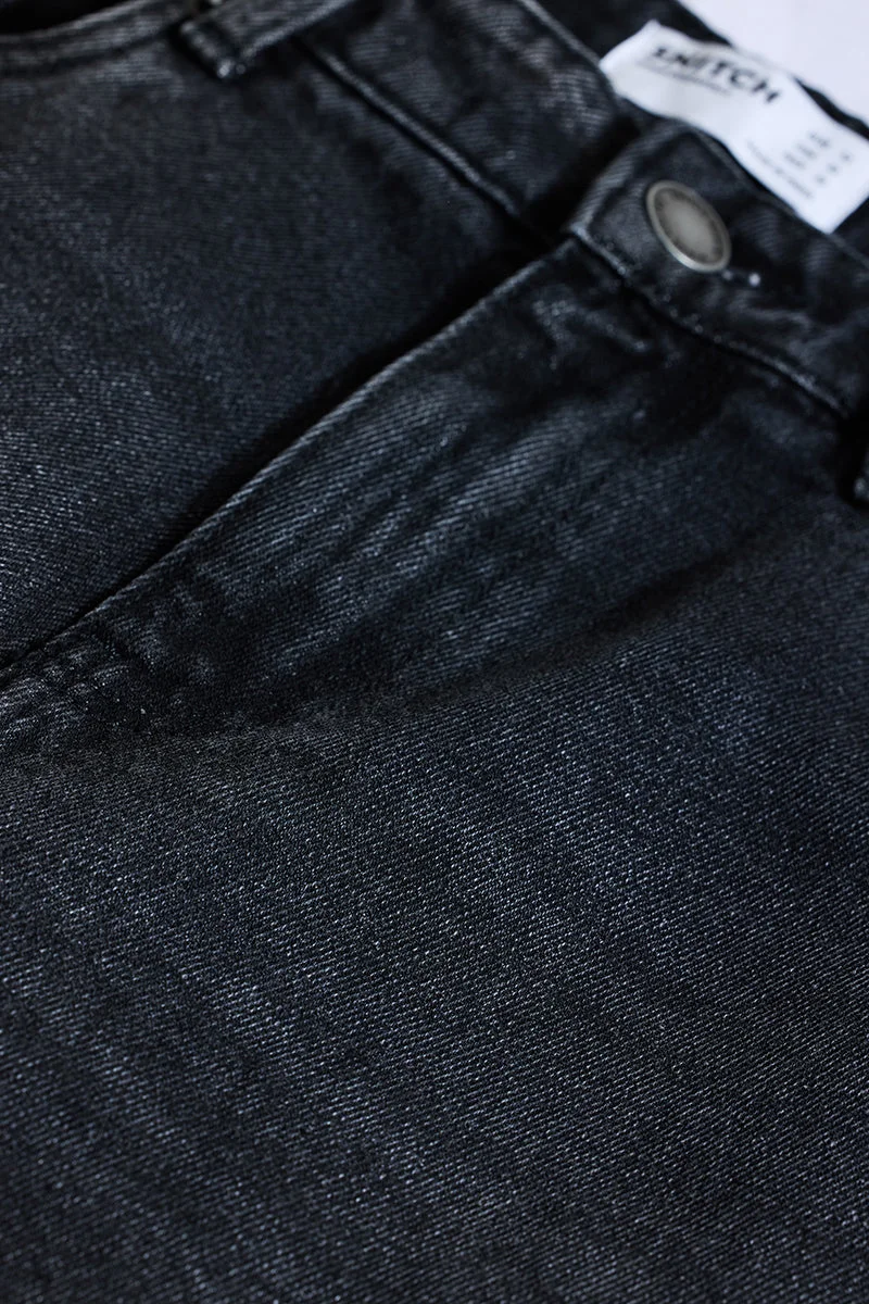 سنيتش Charcoal Grey Solid Wide Leg Streetwear Jeans
