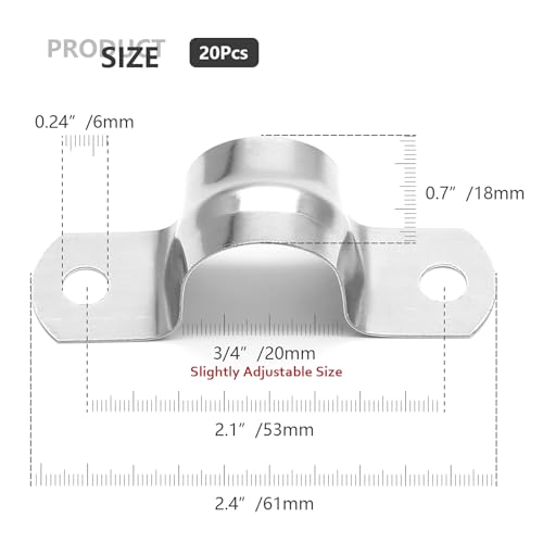 Jersvimc 20Pcs 3/4 Inch Stainless Steel Conduit Clamps, Two Hole Strap U Bracket Rigid Pipe Strap Metal U Clamp Conduit Strap Tension Clips U-tube Clamp Heavy Duty - Image 4