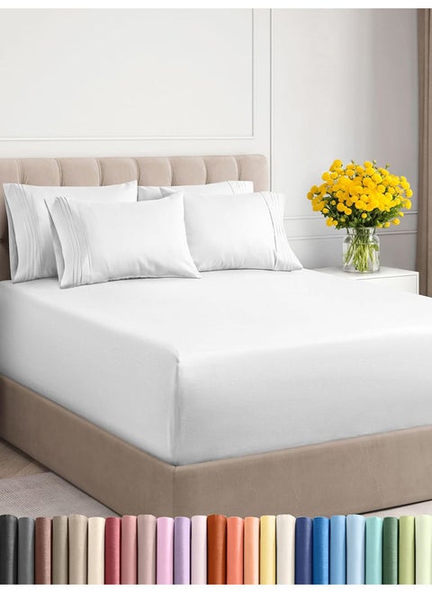 Signoola Fitted Sheet Set Of 4 Pieces - Comfy Breathable & Cooling Sheets - Hotel Luxury Bed Sheets ( 180 x 240 cm )  - Deep Pockets, Easy-Fit, Extra Soft - White