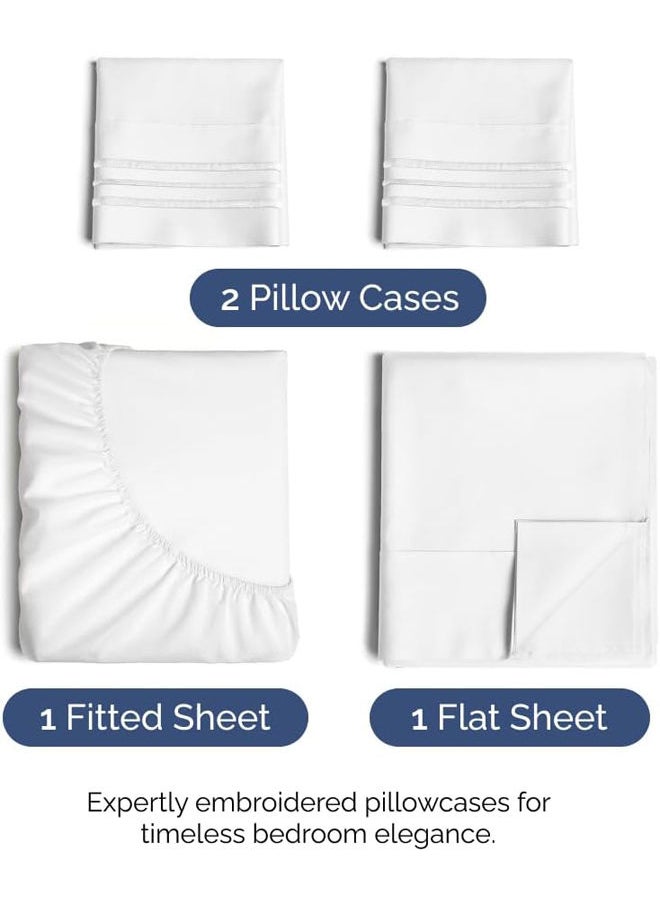 SIGNOOLA - Signoola Fitted Sheet Set Of 4 Pieces - Comfy Breathable & Cooling Sheets - Hotel Luxury Bed Sheets ( 180 x 240 cm )  - Deep Pockets, Easy-Fit, Extra Soft - White - Image 1