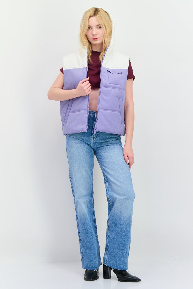 Annorlunda Women Hooded Two-Tone Vest Jacket, Purple - Image 2