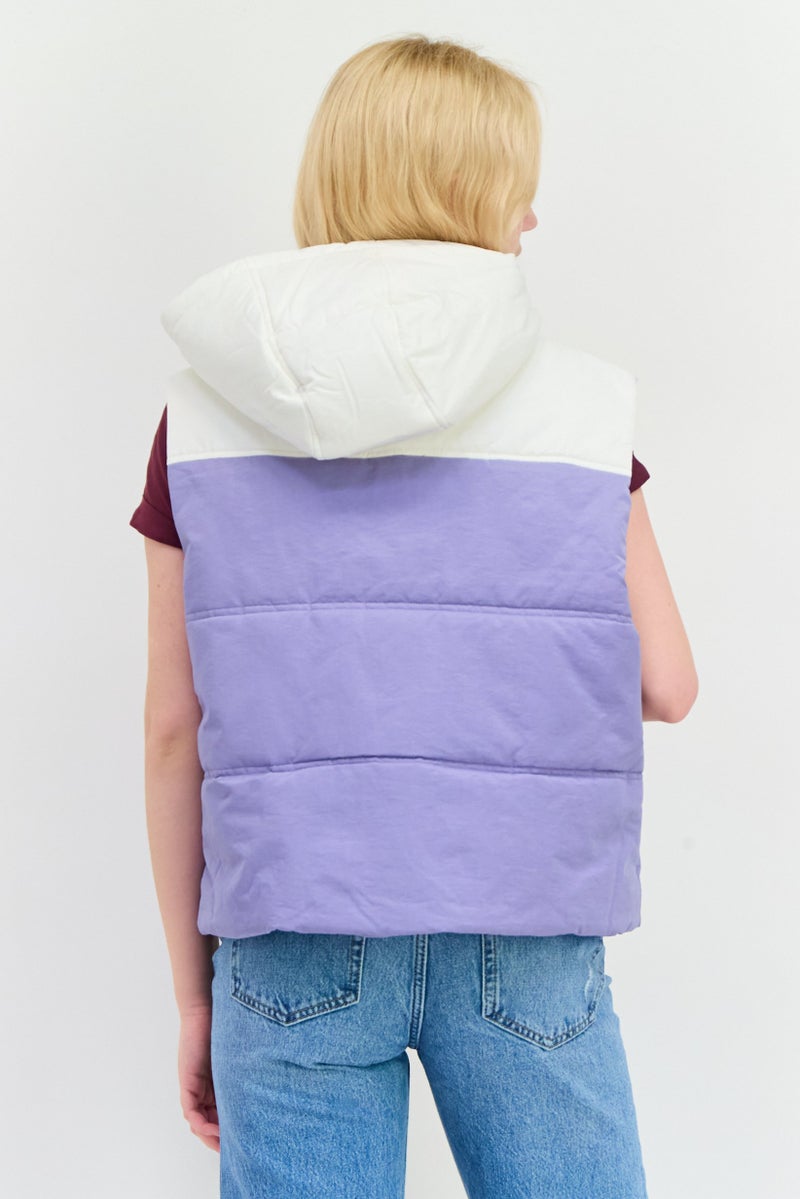 Annorlunda Women Hooded Two-Tone Vest Jacket, Purple - Image 4