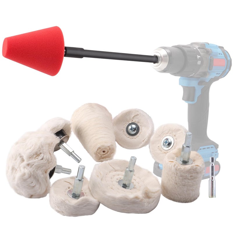 SPTA Polishing Wheel for Drill, SPTA Buffing Mop for Drill, 8Pcs White Flannelette Polishing Mop Wheel Grinding Head with 1/4" Hex Shafts for Manifold/Aluminum/Stainless Steel/Chrome - Image 1