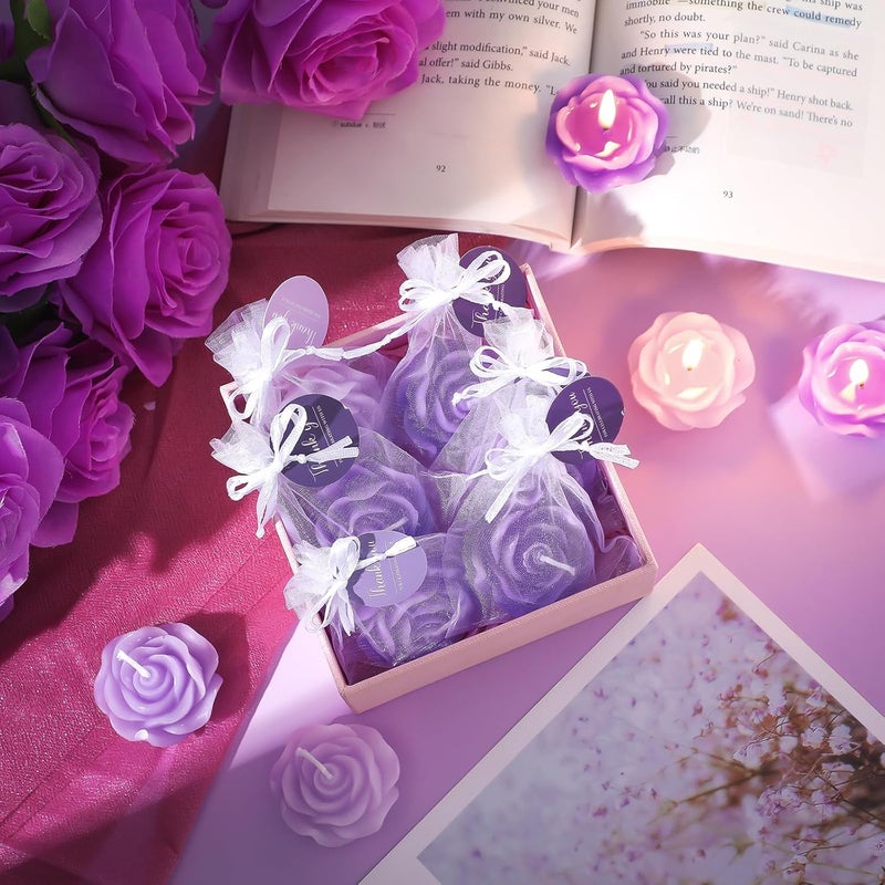 Treela 50 Set Flower Candles Wedding Favor for Guests Mini Purple Rose Shaped Tealight Candles for Return Gift Wedding Birthday Bridal Shower Housewarming Party - Image 2